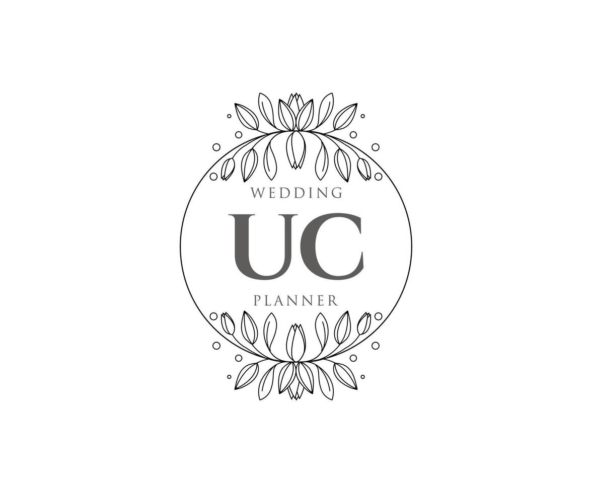 uc initials brief hochzeitsmonogramm logos sammlung, handgezeichnete moderne minimalistische und florale vorlagen für einladungskarten, save the date, elegante identität für restaurant, boutique, café im vektor