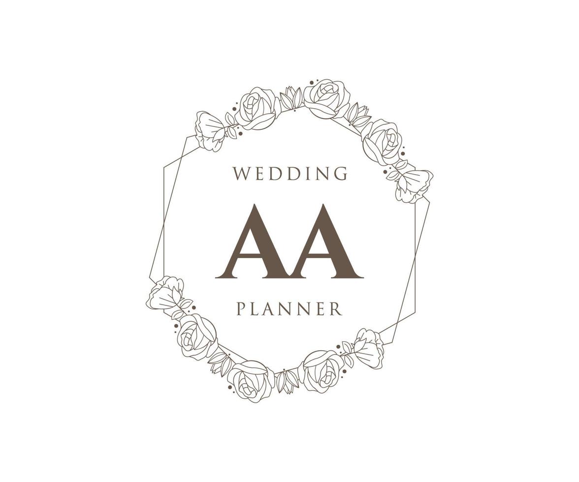 aa initialen brief hochzeitsmonogramm logos sammlung, handgezeichnete moderne minimalistische und florale vorlagen für einladungskarten, save the date, elegante identität für restaurant, boutique, café im vektor