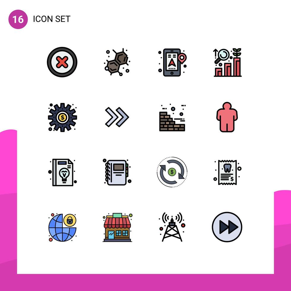 Aktienvektor-Icon-Pack mit 16 Linienzeichen und Symbolen für die Prozessherstellung mobiler Zahnräder grafisch bearbeitbare kreative Vektordesign-Elemente vektor
