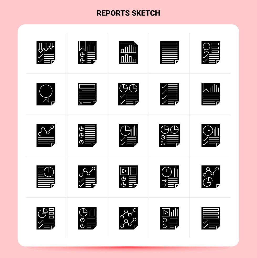 fast 25 rapporter skiss ikon uppsättning vektor glyf stil design svart ikoner uppsättning webb och mobil företag idéer design vektor illustration