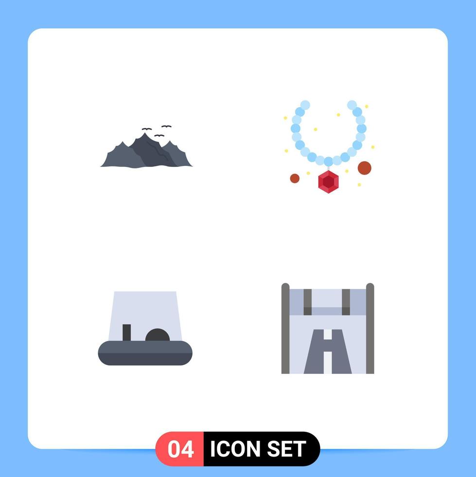 flaches Icon-Set für die mobile Schnittstelle mit 4 Piktogrammen von bearbeitbaren Vektordesign-Elementen für Bergpedal-Naturketten-Checkpoint vektor