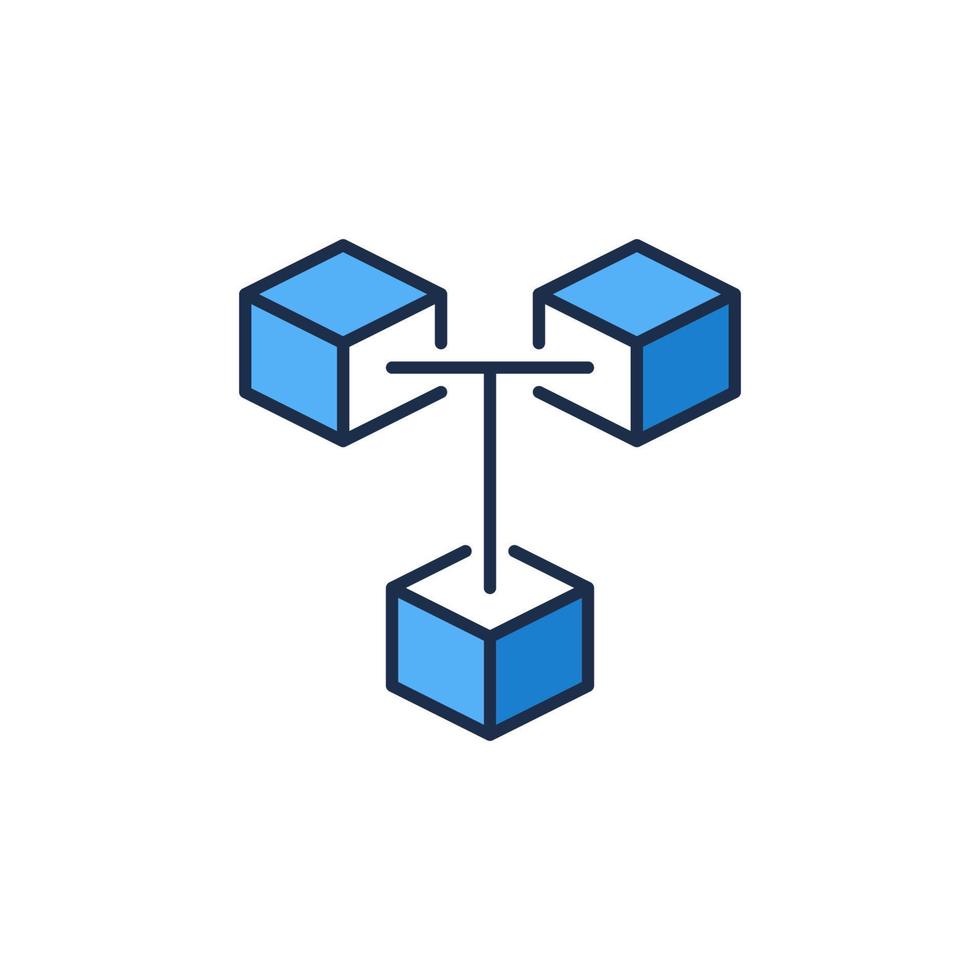 blockchain kryptovaluta vektor blå ikon. tre ansluten block tecken