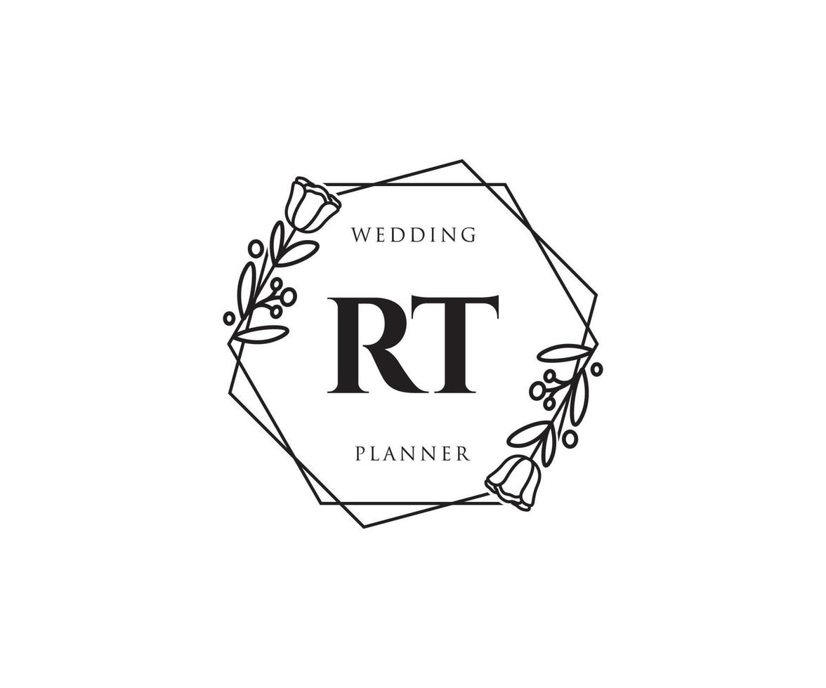 anfängliches feminines rt-logo. verwendbar für Natur-, Salon-, Spa-, Kosmetik- und Schönheitslogos. flaches Vektor-Logo-Design-Vorlagenelement. vektor