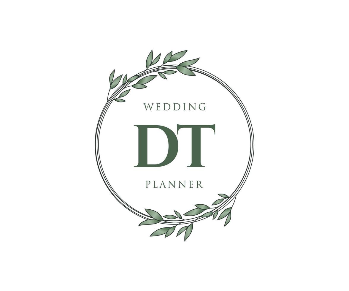 dt initialen brief hochzeitsmonogramm logos sammlung, handgezeichnete moderne minimalistische und florale vorlagen für einladungskarten, save the date, elegante identität für restaurant, boutique, café im vektor