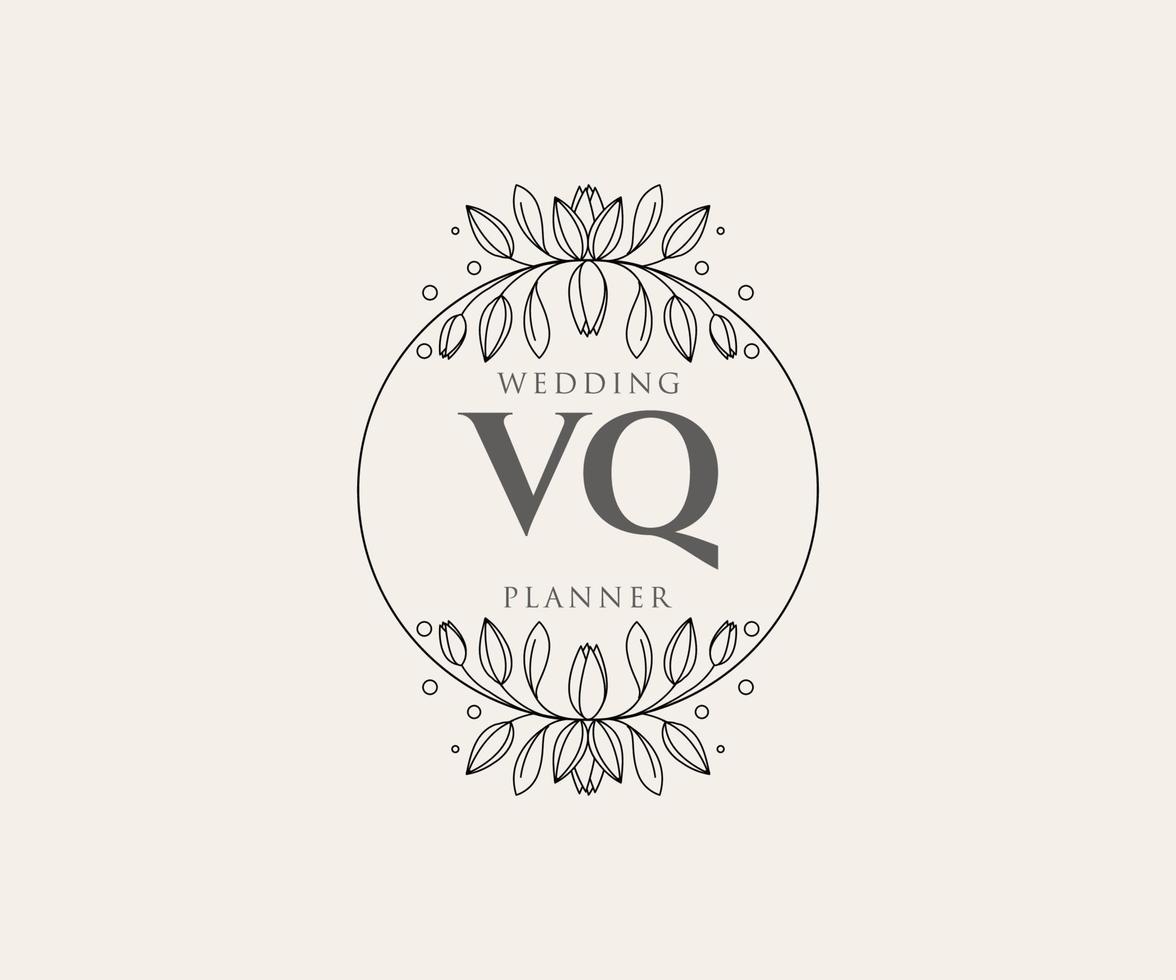 vq initialen brief hochzeitsmonogramm logos sammlung, handgezeichnete moderne minimalistische und florale vorlagen für einladungskarten, save the date, elegante identität für restaurant, boutique, café im vektor