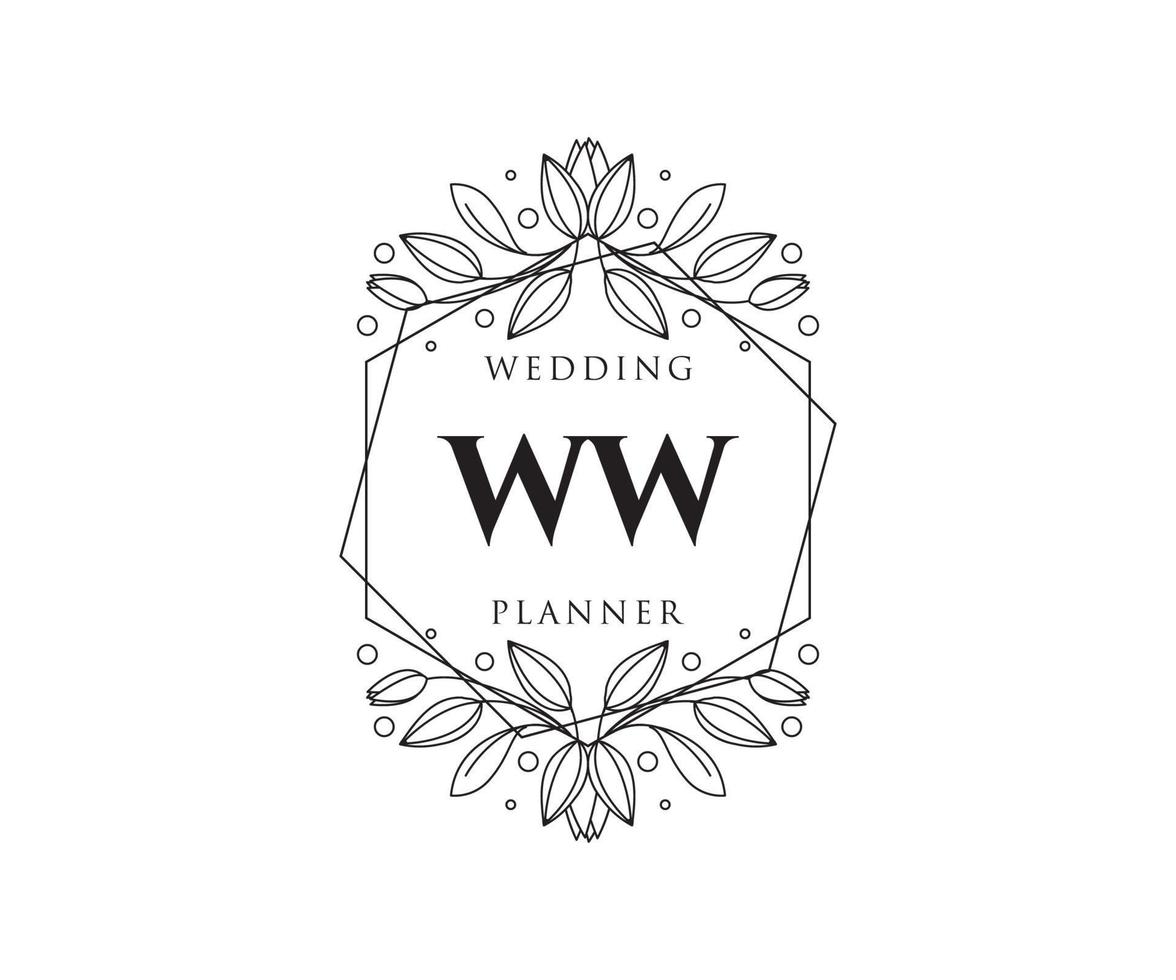 ww initialen brief hochzeitsmonogramm logos sammlung, handgezeichnete moderne minimalistische und florale vorlagen für einladungskarten, save the date, elegante identität für restaurant, boutique, café im vektor