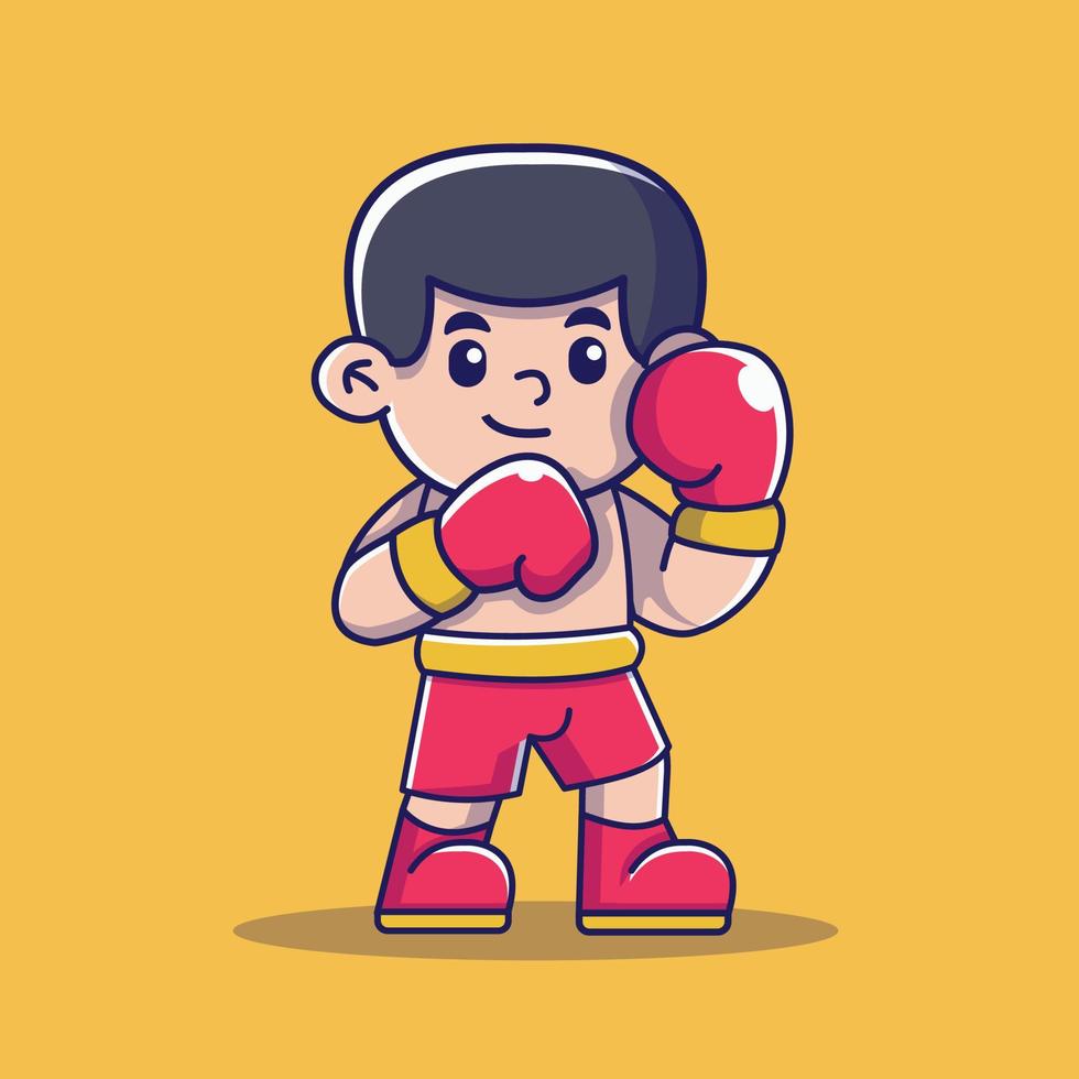 platt tecknad serie stil sporter illustration av en söt man boxning tecknad serie ikon vektor