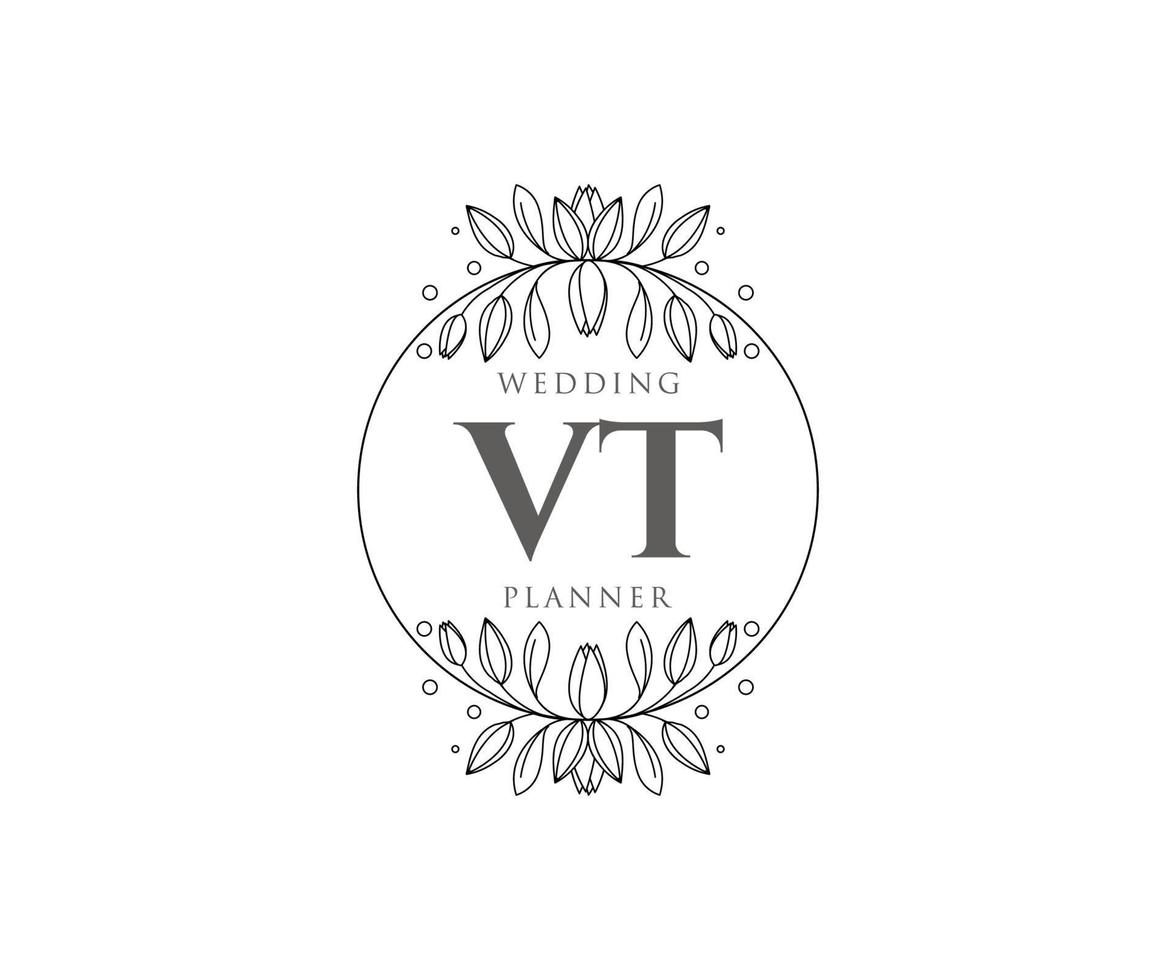 vt initialen brief hochzeitsmonogramm logos sammlung, handgezeichnete moderne minimalistische und florale vorlagen für einladungskarten, save the date, elegante identität für restaurant, boutique, café im vektor