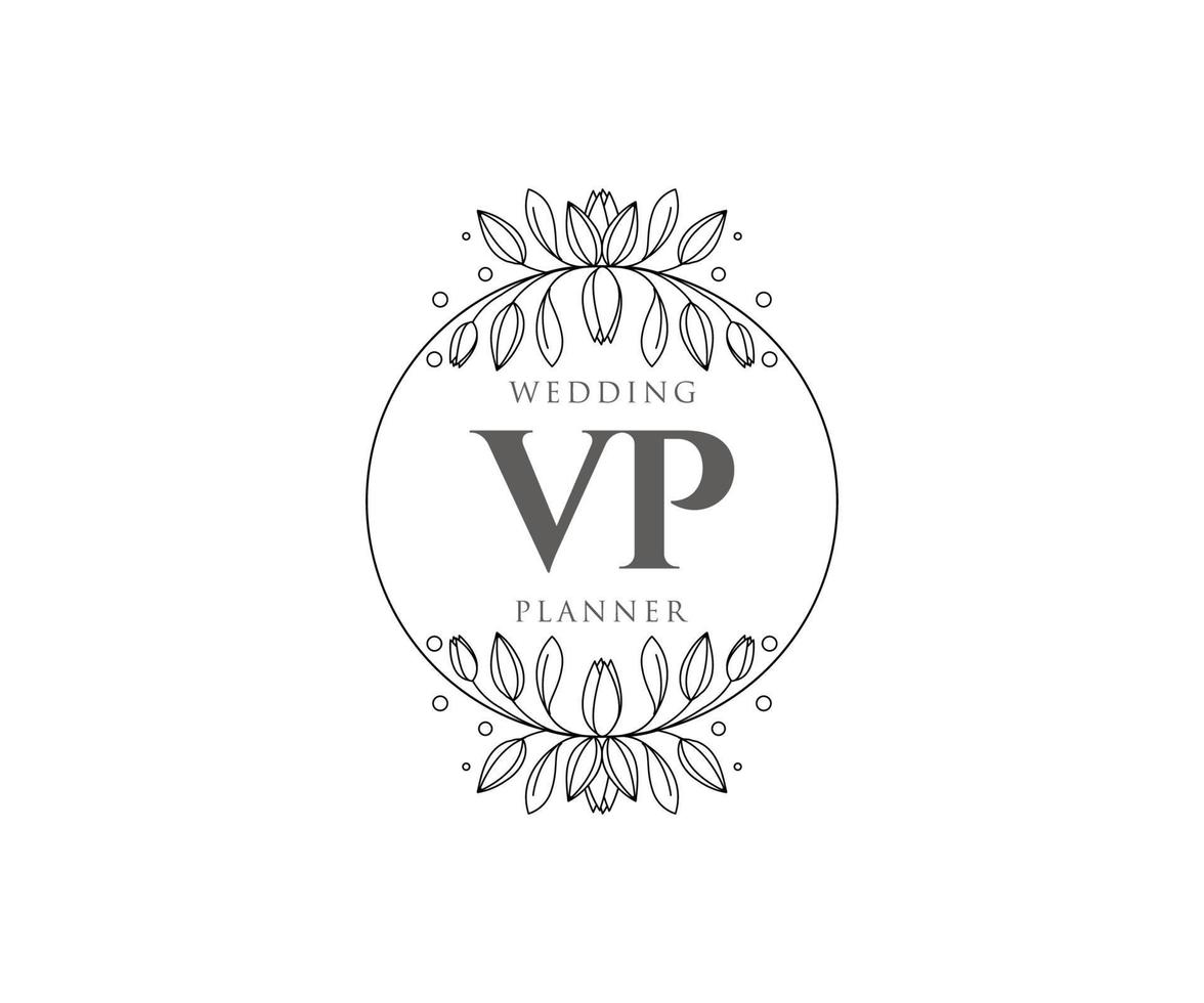 vp initialen brief hochzeitsmonogramm logos sammlung, handgezeichnete moderne minimalistische und florale vorlagen für einladungskarten, save the date, elegante identität für restaurant, boutique, café im vektor