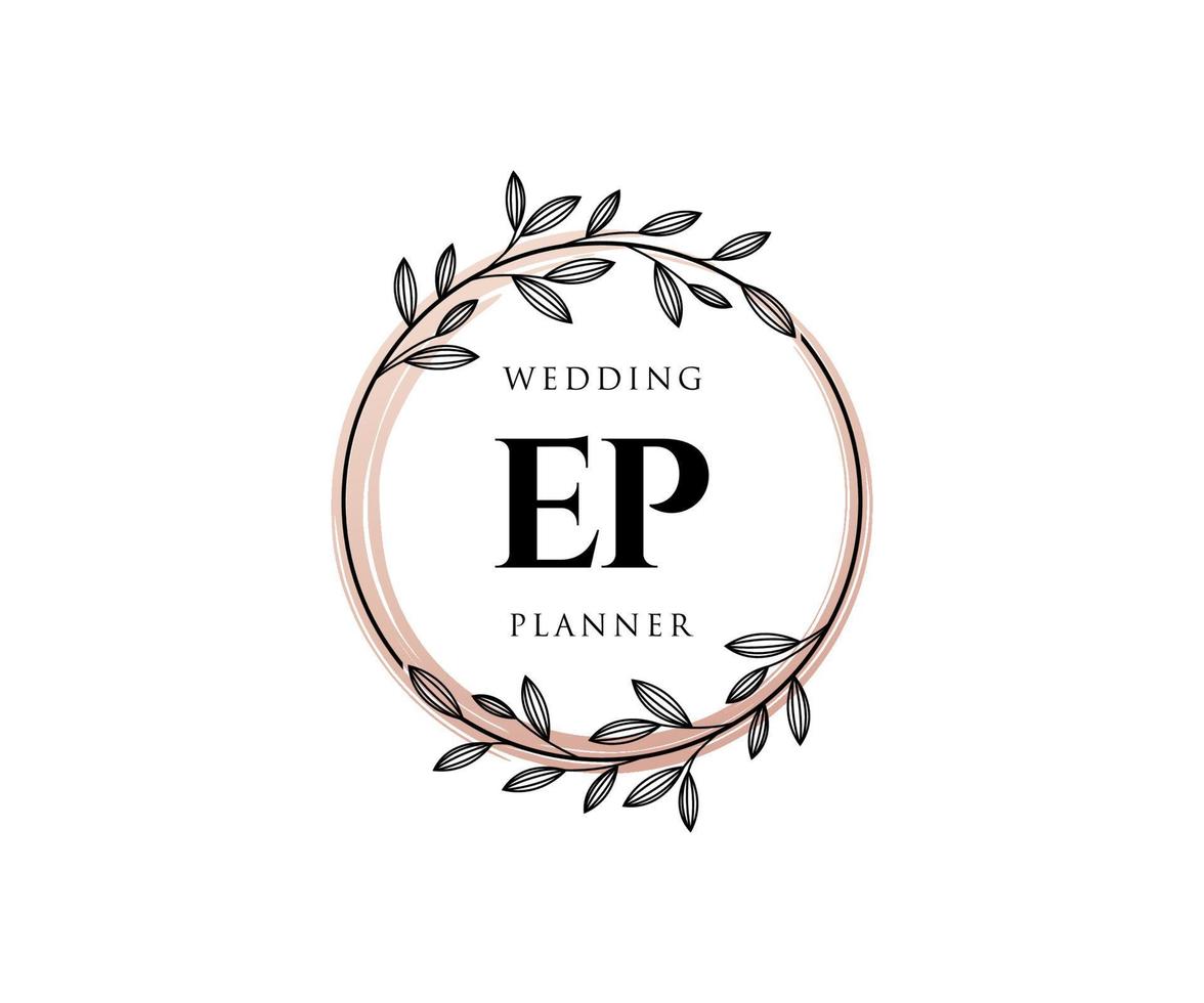 ep initials brief hochzeitsmonogramm logos sammlung, handgezeichnete moderne minimalistische und florale vorlagen für einladungskarten, save the date, elegante identität für restaurant, boutique, café im vektor