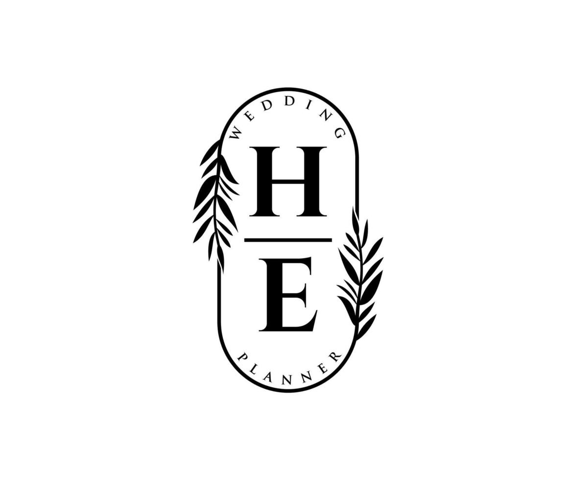 er initialisiert brief hochzeitsmonogramm logos sammlung, handgezeichnete moderne minimalistische und florale vorlagen für einladungskarten, save the date, elegante identität für restaurant, boutique, café im vektor