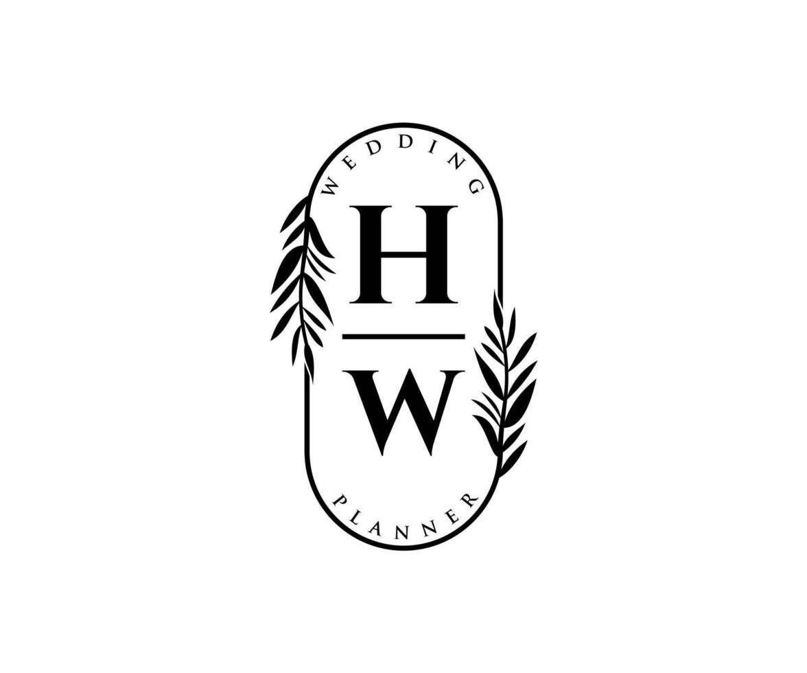 H w initialer brev bröllop monogram logotyper samling, hand dragen modern minimalistisk och blommig mallar för inbjudan kort, spara de datum, elegant identitet för restaurang, boutique, Kafé i vektor
