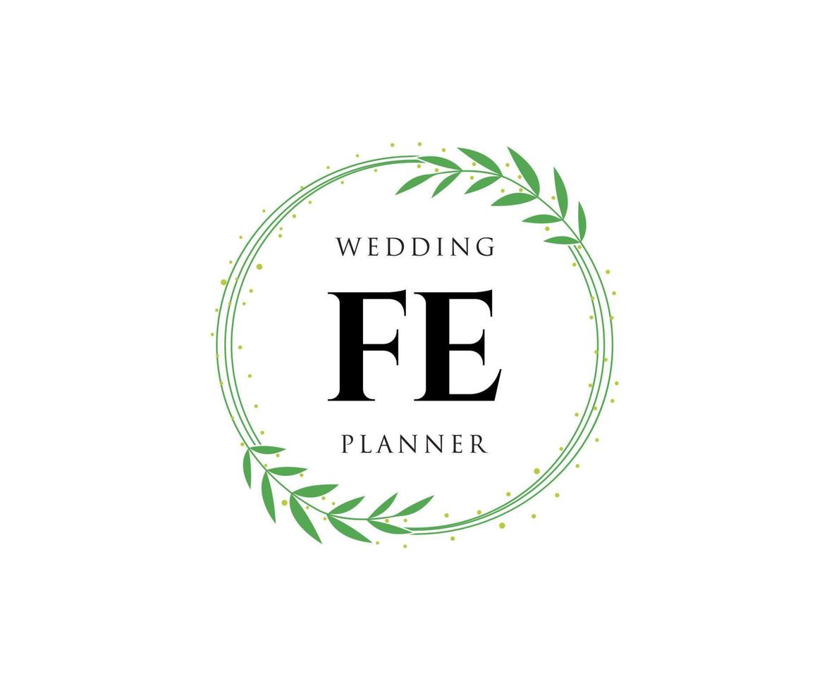 fe initialen brief hochzeitsmonogramm logos sammlung, handgezeichnete moderne minimalistische und florale vorlagen für einladungskarten, save the date, elegante identität für restaurant, boutique, café im vektor