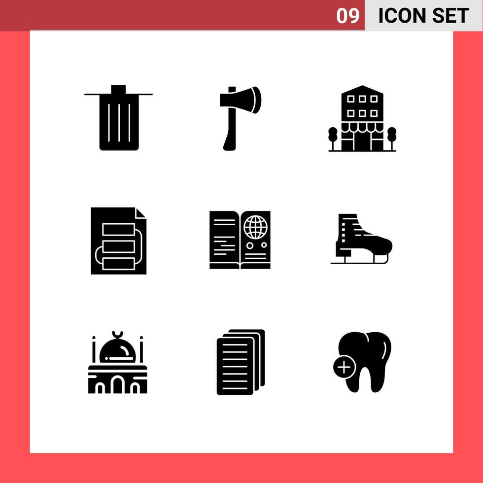 9 kreativ ikoner modern tecken och symboler av fil butiker yxa verktyg affär främre hus redigerbar vektor design element