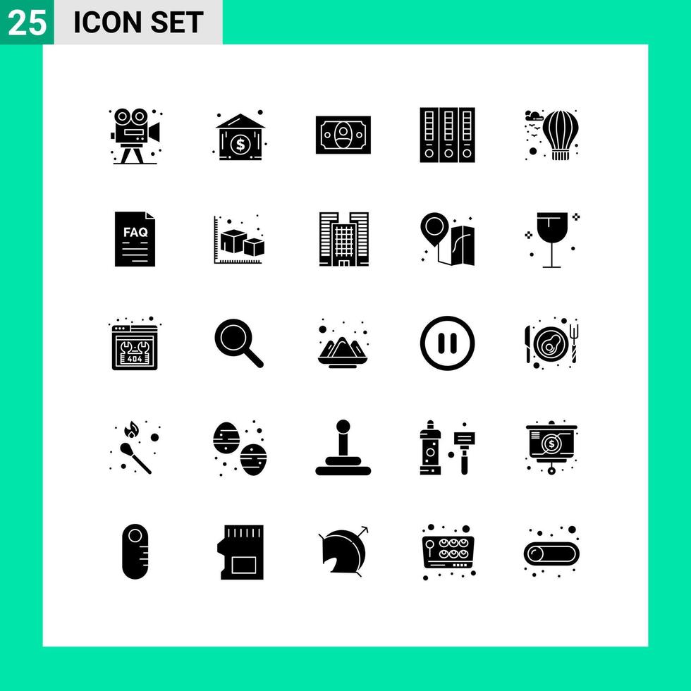 universell ikon symboler grupp av 25 modern fast glyfer av varm luft kontanter finansiera företag redigerbar vektor design element