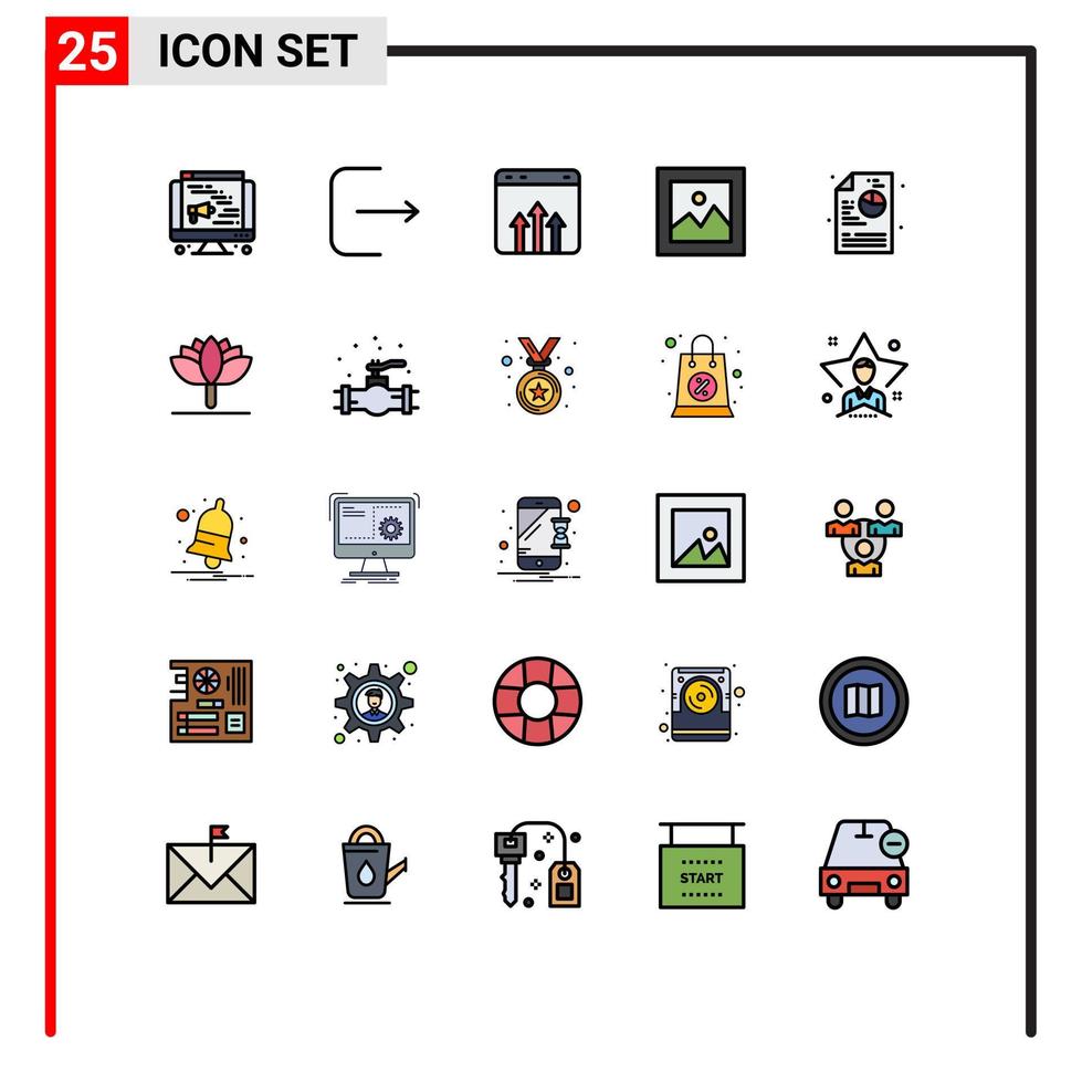 uppsättning av 25 kommersiell fylld linje platt färger packa för diagram kreativ Graf Galleri pengar redigerbar vektor design element