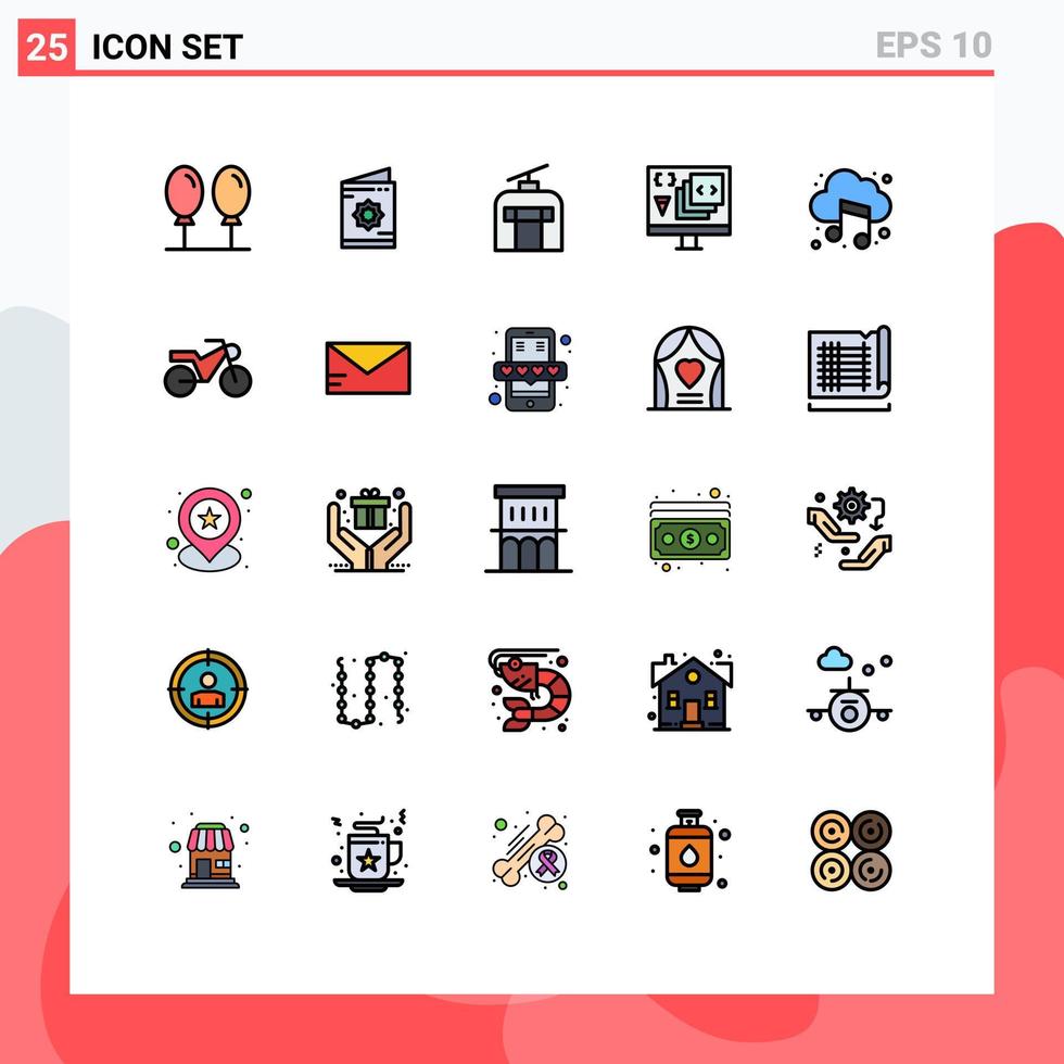 25 användare gränssnitt fylld linje platt Färg packa av modern tecken och symboler av audio utveckling gondol utveckla app redigerbar vektor design element