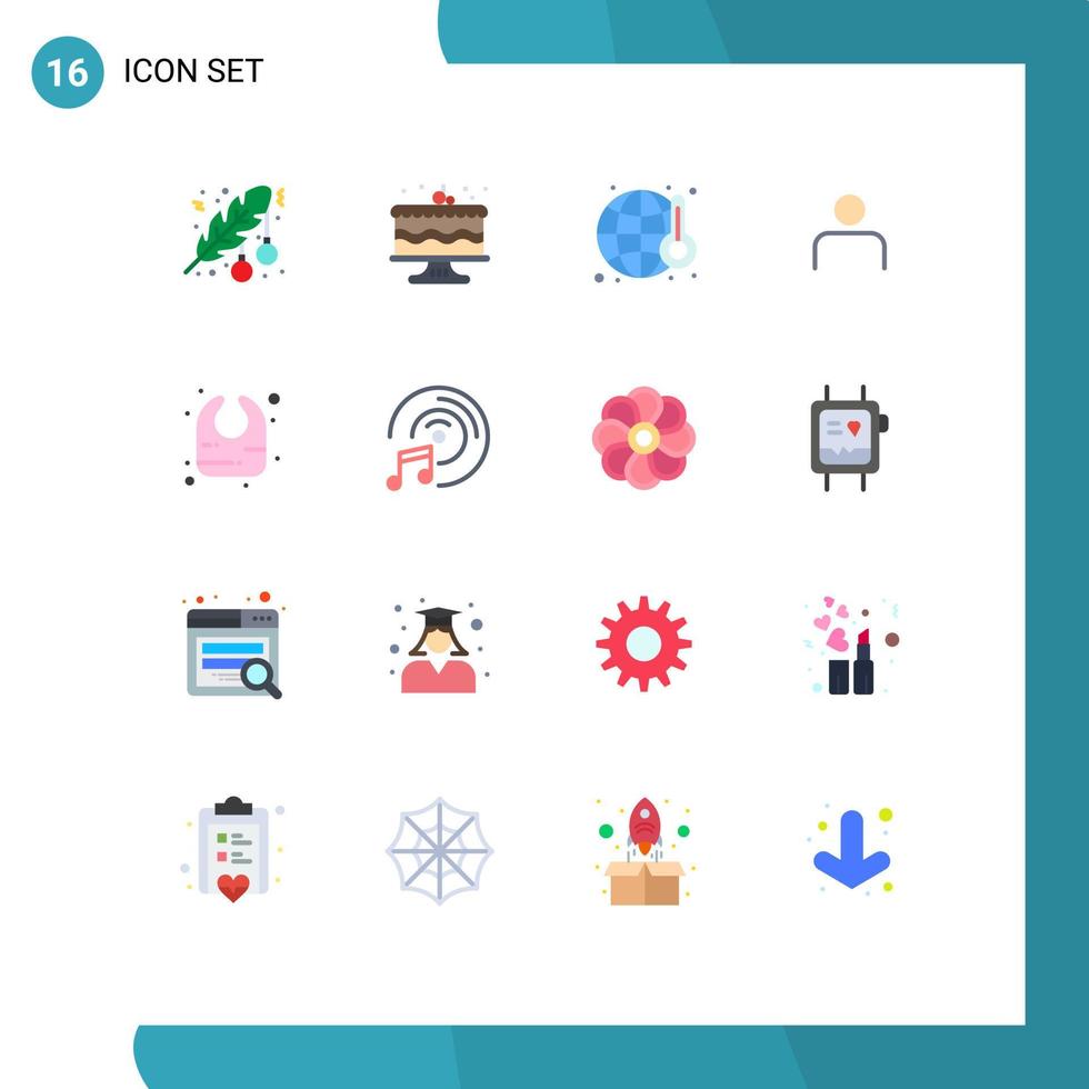Piktogrammsatz von 16 einfachen flachen Farben des Benutzerprofils Party People World editierbares Paket kreativer Vektordesign-Elemente vektor