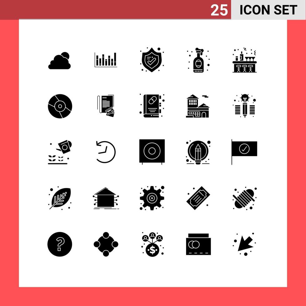 25 universelle solide Glyphenzeichen Symbole für Nachtweinschutz Nachtgetränk editierbare Vektordesign-Elemente vektor
