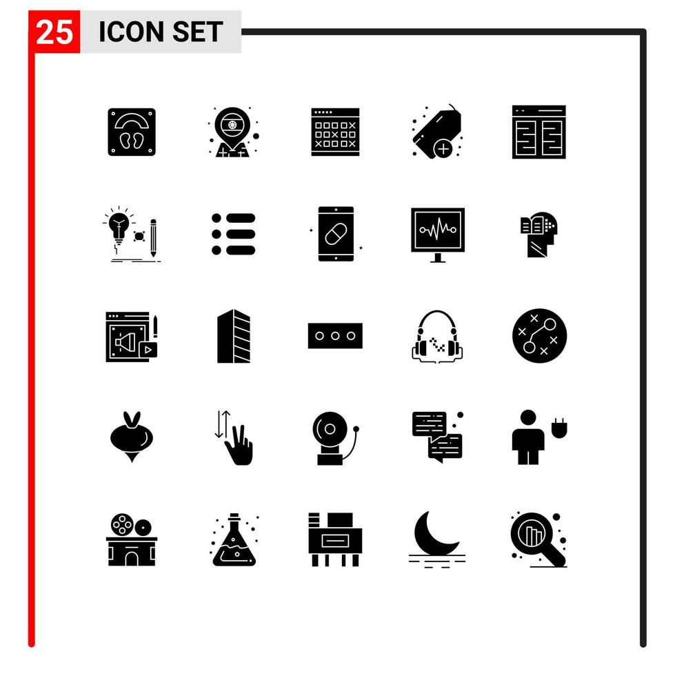 25 användare gränssnitt fast glyf packa av modern tecken och symboler av märka Lägg till kalender tidtabell månad redigerbar vektor design element