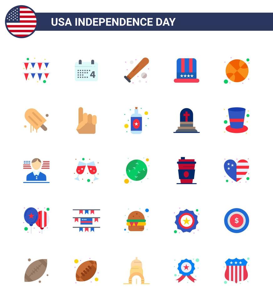 packa av 25 USA oberoende dag firande flats tecken och 4:e juli symboler sådan som boll USA baseboll amerikan hatt redigerbar USA dag vektor design element