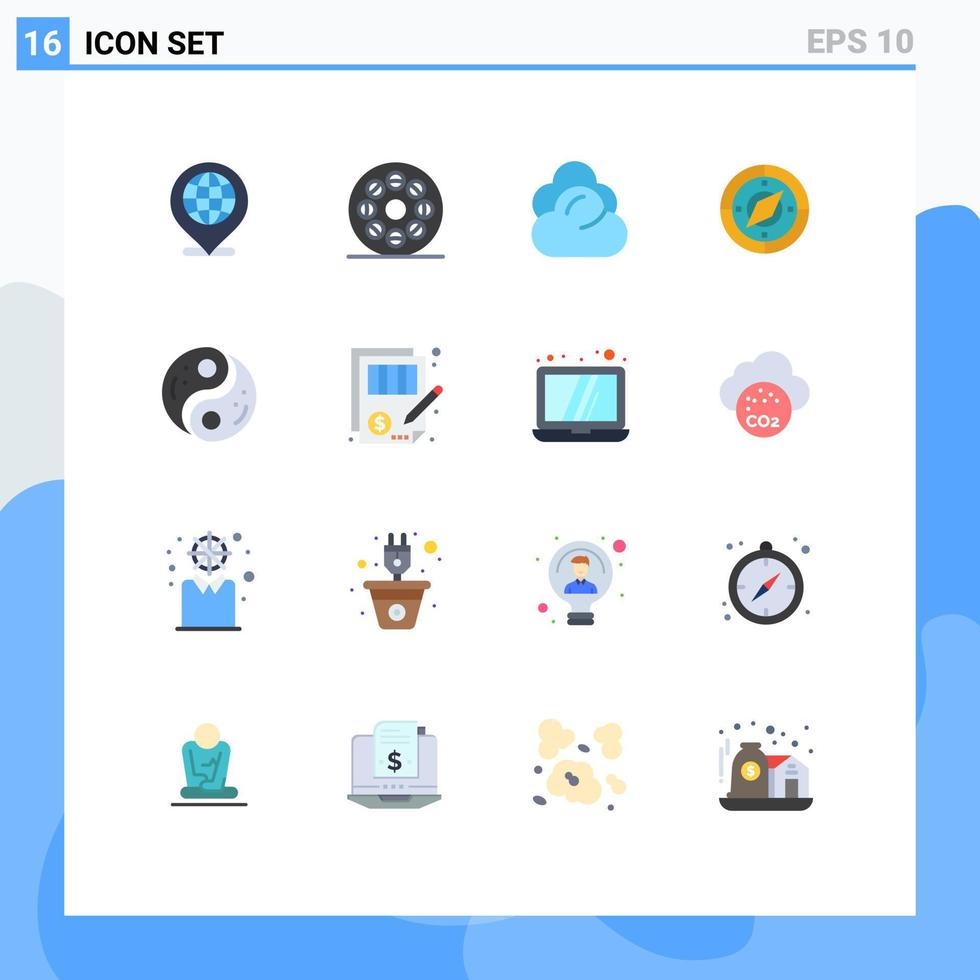 modern uppsättning av 16 platt färger och symboler sådan som taoism plats klimat kompass navigering redigerbar packa av kreativ vektor design element