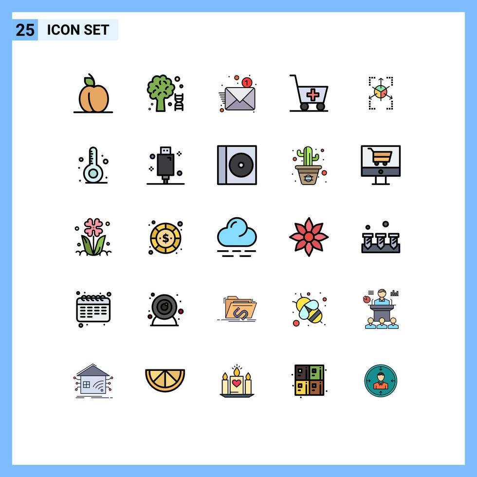 Piktogrammsatz von 25 einfachen gefüllten Linienflachfarben des Diagrammgitters neuer Prototyp medizinischer editierbarer Vektordesignelemente vektor