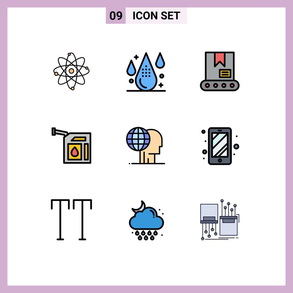 Packung mit 9 modernen Zeichen und Symbolen in flachen Farben für Web-Printmedien wie Finanzstationen, Drop-Benzinwagen, editierbare Vektordesign-Elemente vektor