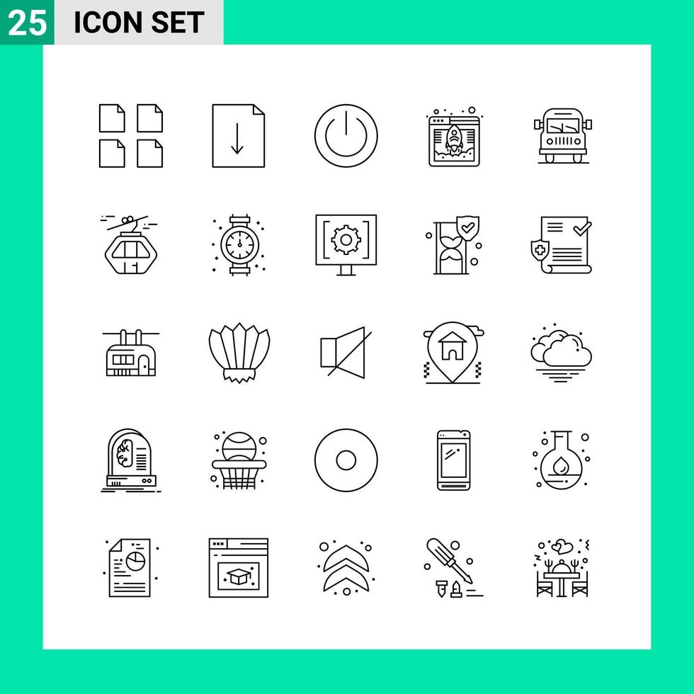 Packung mit 25 Linienstil-Icon-Set Gliederungssymbolen für den Druck kreative Schilder isoliert auf weißem Hintergrund 25 Icon-Set kreative schwarzer Icon-Vektor-Hintergrund vektor