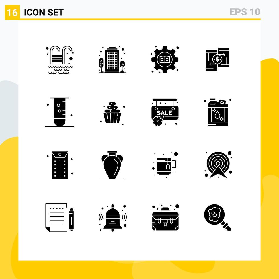 16 fast glyf begrepp för webbplatser mobil och appar glas telefon redskap jämlikar till jämlikar pengar redigerbar vektor design element