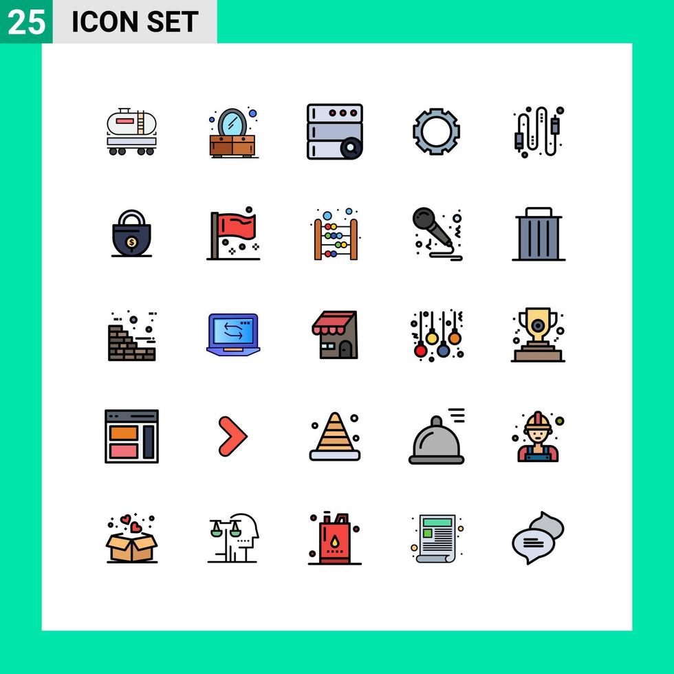 Stock Vector Icon Pack mit 25 Zeilenzeichen und Symbolen für elektrische Computersuchkabel Instagram editierbare Vektordesign-Elemente