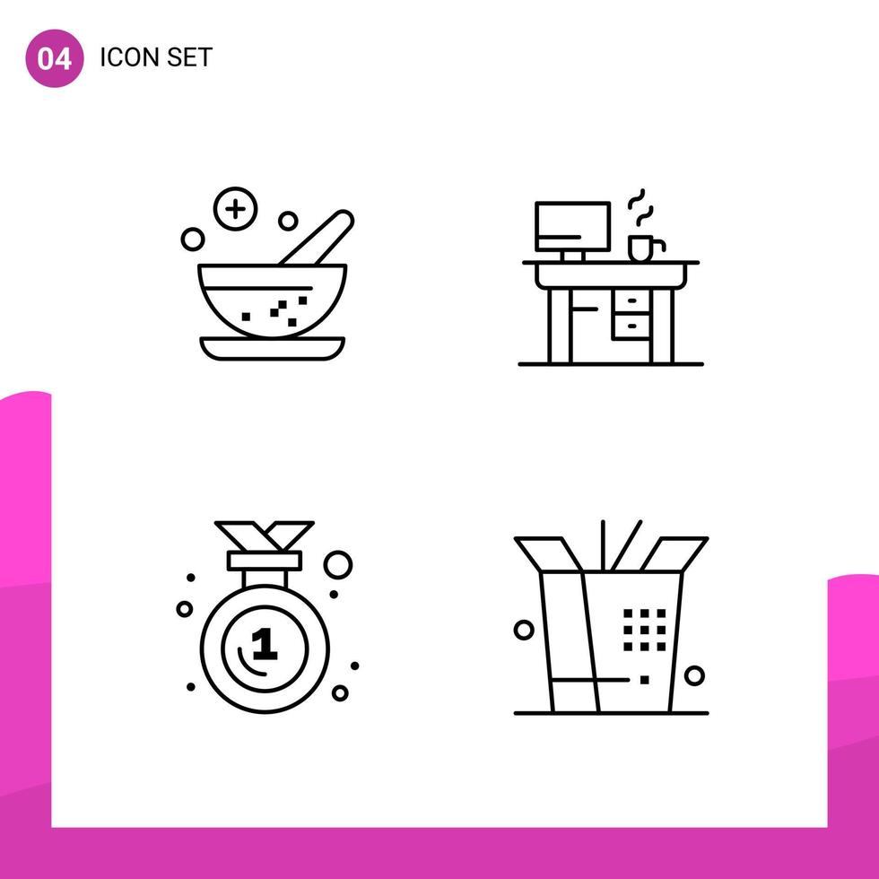 Outline Icon Set Packung mit 4 Zeilensymbolen isoliert auf weißem Hintergrund für reaktionsschnelles Website-Design, Druck- und mobile Anwendungen vektor