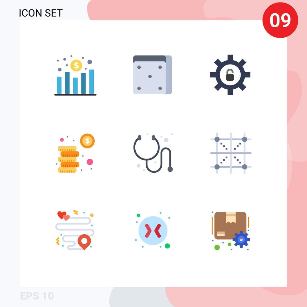 platt Färg packa av 9 universell symboler av kodning medicinsk säkerhet bota pengar redigerbar vektor design element