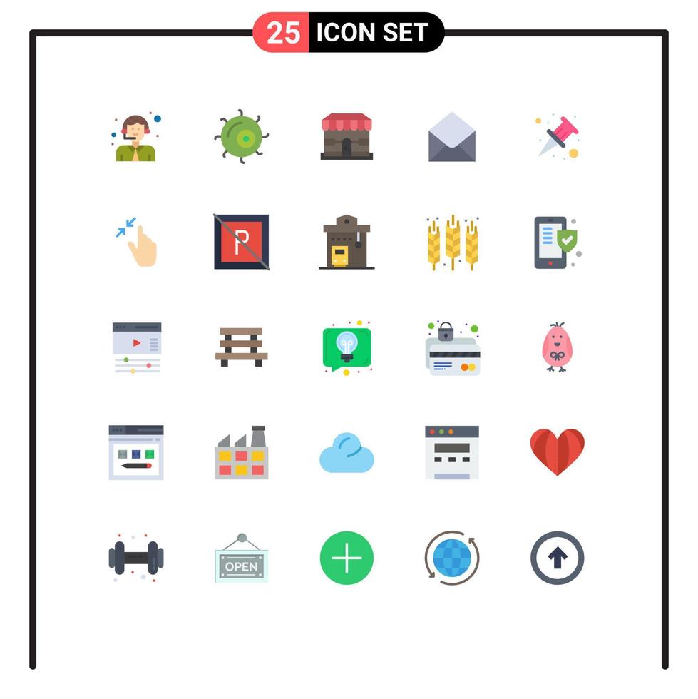 25 flache Farbpakete für die Benutzeroberfläche mit modernen Zeichen und Symbolen von Pin-Attach-Shop-Nachrichten-E-Mail-editierbaren Vektordesign-Elementen vektor
