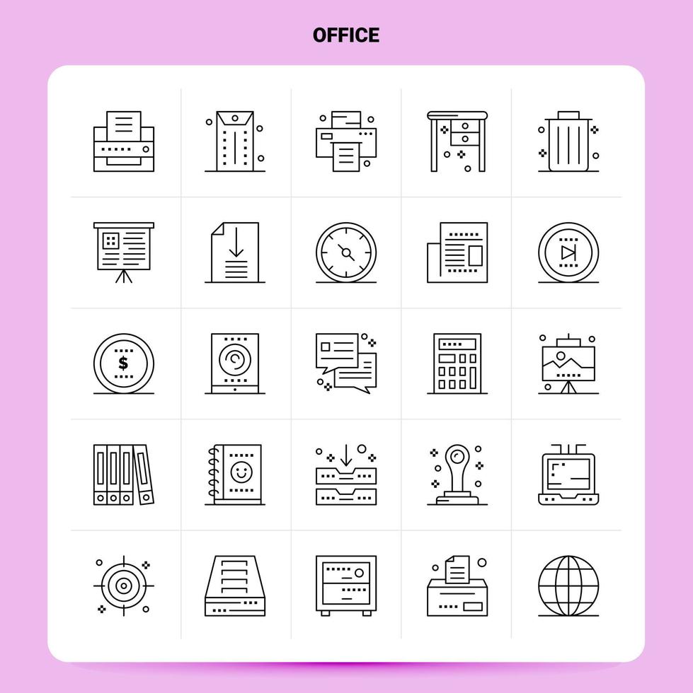 Umriss 25 Büro Icon Set Vektor Linienstil Design schwarze Icons Set lineare Piktogramm Pack Web und mobile Geschäftsideen Design Vektor Illustration