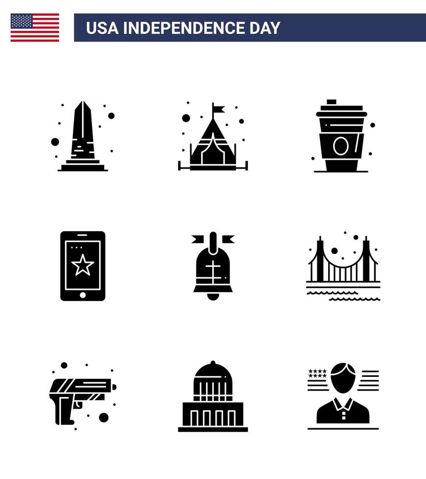 Happy Independence Day 9 solide Glyphen-Icon-Pack für Web und Print Ring Irland Alkoholzelle Mobile editierbare Usa-Tag-Vektordesign-Elemente vektor