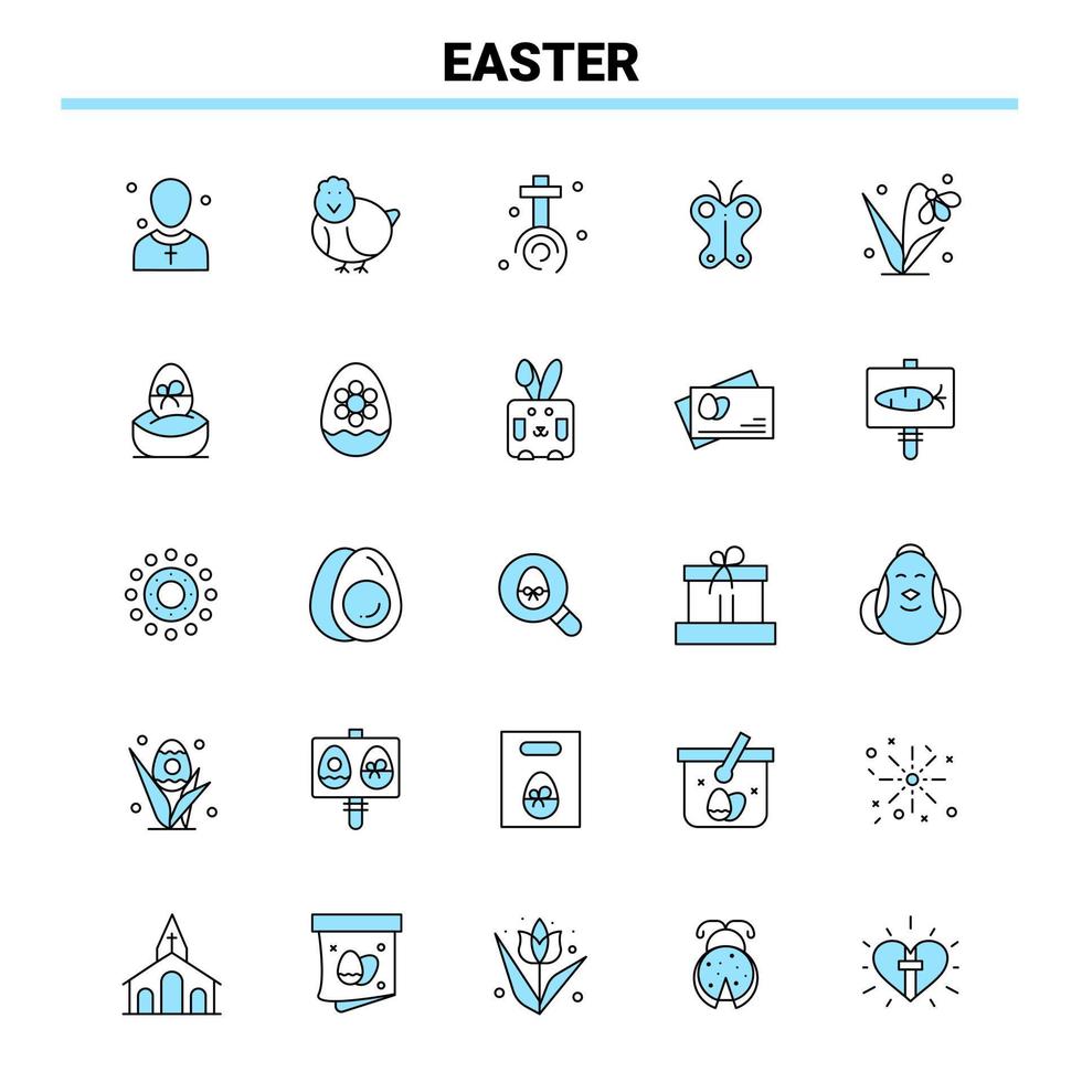 25 Ostern schwarz und blau Symbolsatz kreatives Symboldesign und Logo-Vorlage kreativer schwarzer Symbolvektorhintergrund vektor