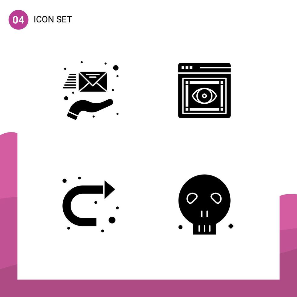 Piktogrammsatz aus 4 einfachen soliden Glyphen von E-Mail-Zeichen unterstützt die Sichtbarkeit rechts editierbarer Vektordesign-Elemente vektor
