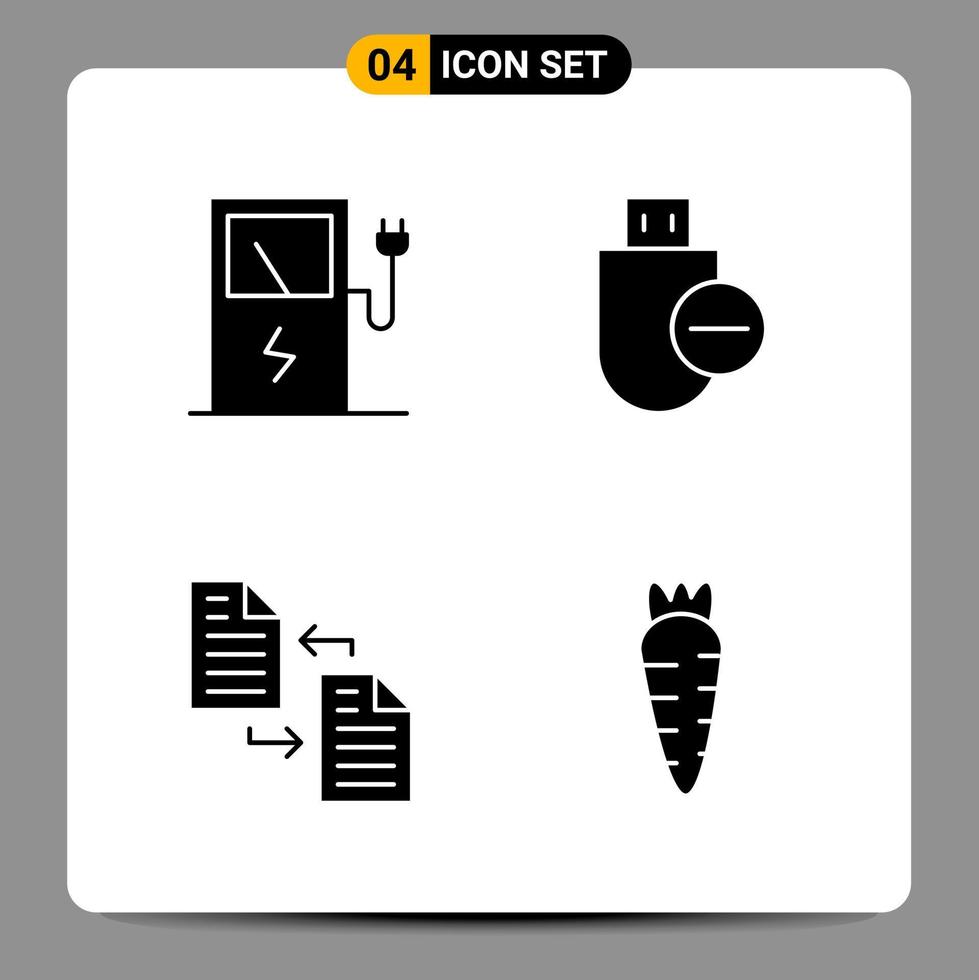 4 schwarze Icon-Pack-Glyphen-Symbole Zeichen für ansprechende Designs auf weißem Hintergrund 4 Icons gesetzt vektor