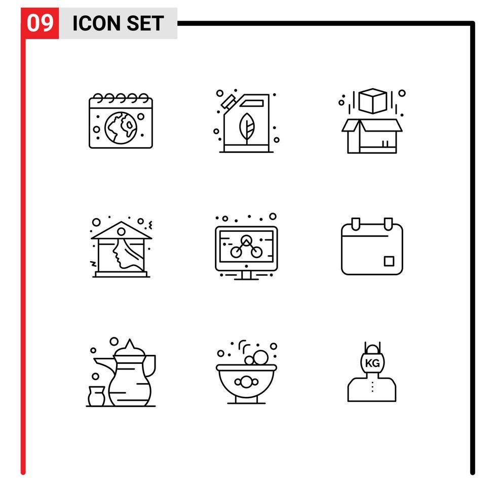 9 tematiska vektor konturer och redigerbar symboler av marknadsföring företag låda tak hus redigerbar vektor design element