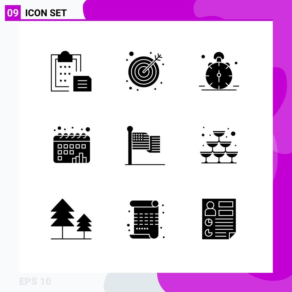 satz von 9 modernen ui-symbolen symbole zeichen für amerikanische punkte alarmdiagramm alarm editierbare vektordesignelemente vektor