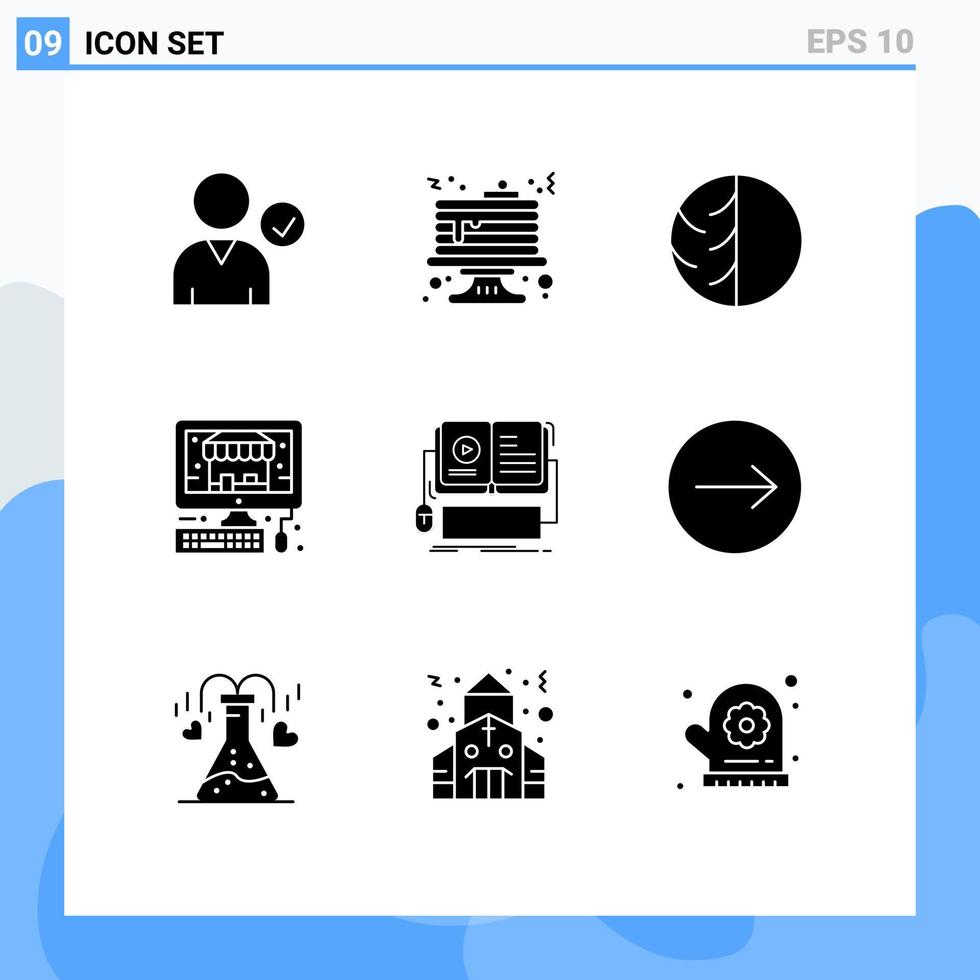 användare gränssnitt packa av 9 grundläggande fast glyfer av bok pc dermatologi e-handel hud redigerbar vektor design element