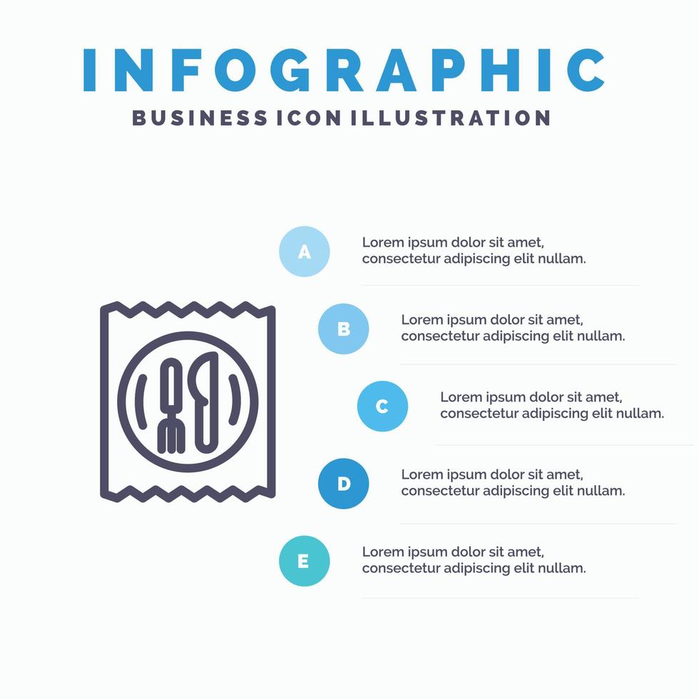 Mittagessen Hotel Messertisch blau Infografiken Vorlage 5 Schritte Vektorlinie Symbol Vorlage vektor