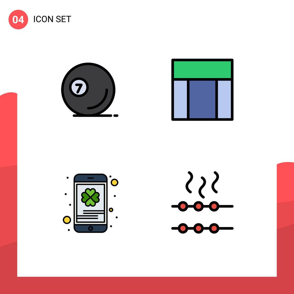 Satz von 4 Vektor-Fülllinien-Flachfarben auf Raster für Spiel-Handy-Pool-Webseite Telefon editierbare Vektordesign-Elemente vektor