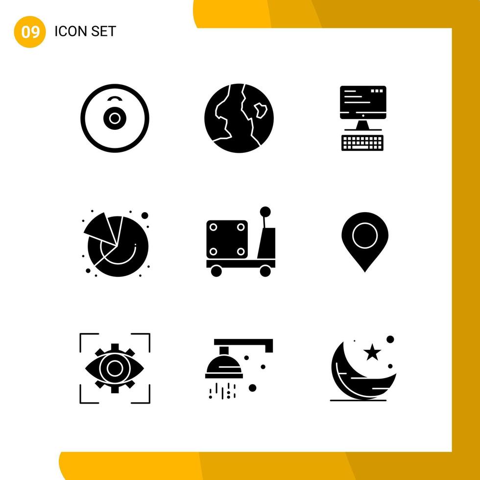 9 ikon uppsättning fast stil ikon packa glyf symboler isolerat på vit backgound för mottaglig hemsida design kreativ svart ikon vektor bakgrund