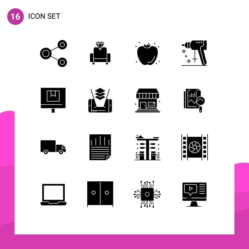 satz von 16 modernen ui-symbolen symbole zeichen für handelswerkzeug essen puncher konstruktion editierbare vektordesignelemente vektor