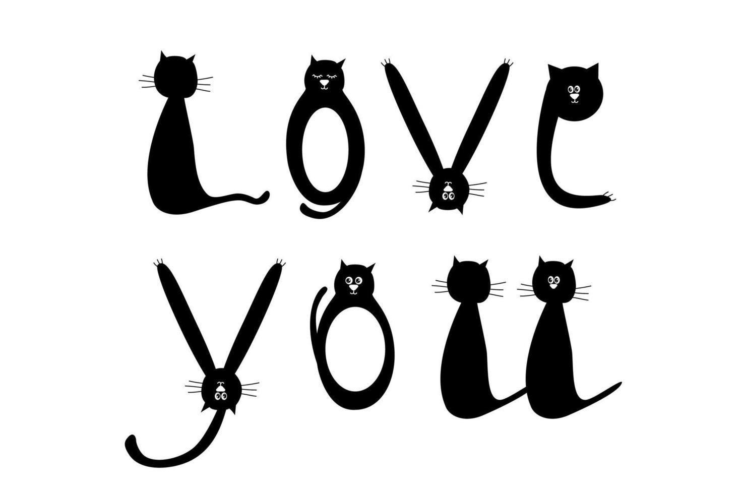 text liebe dich, gesäumt von silhouetten von katzen. Valentinstag. Muttertag. vektor