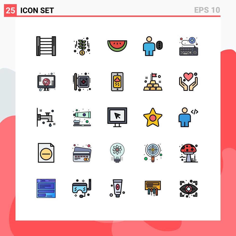 piktogram uppsättning av 25 enkel fylld linje platt färger av medicinsk tangentbord vattenmelon fästa mänsklig redigerbar vektor design element