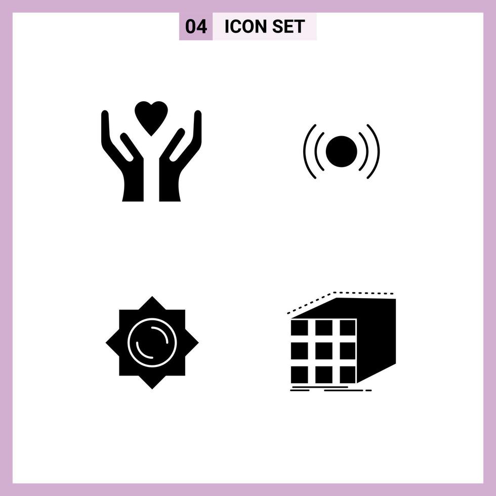 Stock Vector Icon Pack mit 4 Zeilen Zeichen und Symbolen für Pflege Sonnenschein grundlegende ui abstrakte editierbare Vektordesign-Elemente
