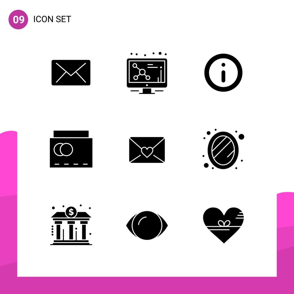 Glyphen-Icon-Set-Paket mit 9 soliden Icons isoliert auf weißem Hintergrund für reaktionsschnelles Website-Design, Druck und mobile Anwendungen vektor